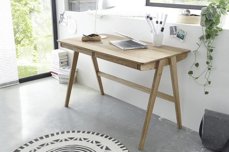 Skrivebord Rabon 120 cm med Oppbevaring 2 Skuffer - Massiv Eik - Skrivebord - Databord & PC bord