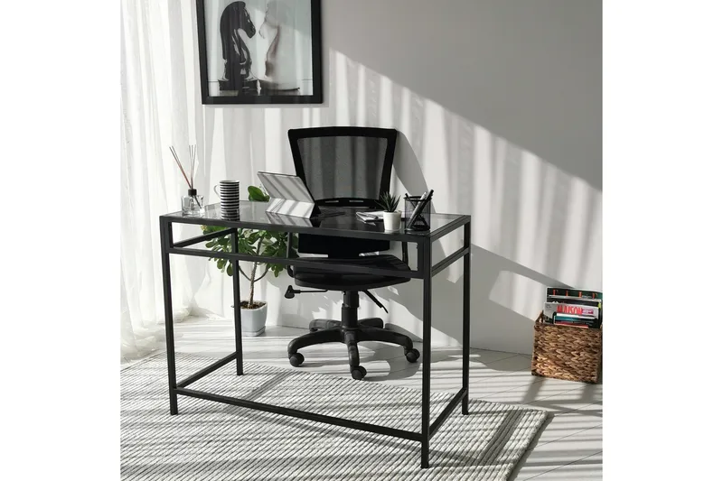 Sabani Skrivebord 100 cm - Glass/Røykfarget/Svart - Møbler - Bord - Kontorbord - Skrivebord