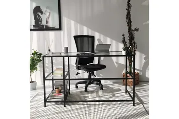 Sabani Skrivebord 130 cm med Oppbevaring 2 Hyller - Glass/Svart - Møbler - Bord - Kontorbord - Skrivebord