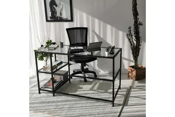 Sabani Skrivebord 130 cm med Oppbevaring 2 Hyller - Glass/Svart - Møbler - Bord - Kontorbord - Skrivebord