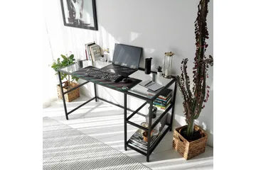 Sabani Skrivebord 130 cm med Oppbevaring 2 Hyller - Glass/Svart - Møbler - Bord - Kontorbord - Skrivebord