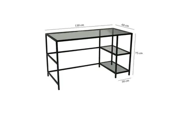 Sabani Skrivebord 130 cm med Oppbevaring 2 Hyller - Glass/Svart - Møbler - Bord - Kontorbord - Skrivebord