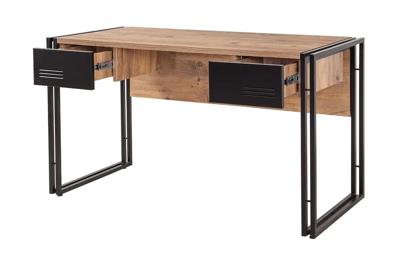 Sapphira Skrivebord 139 cm med Oppbevaring 2 Skuffer - Tre/Svart - Møbler - Bord - Kontorbord - Skrivebord