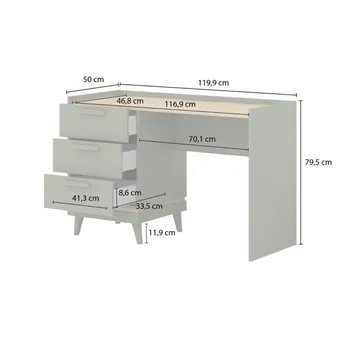 Skrivebord Scandi med 3 skuffer - Falmet grønn - Oljet eik - Møbler - Bord - Kontorbord - Skrivebord