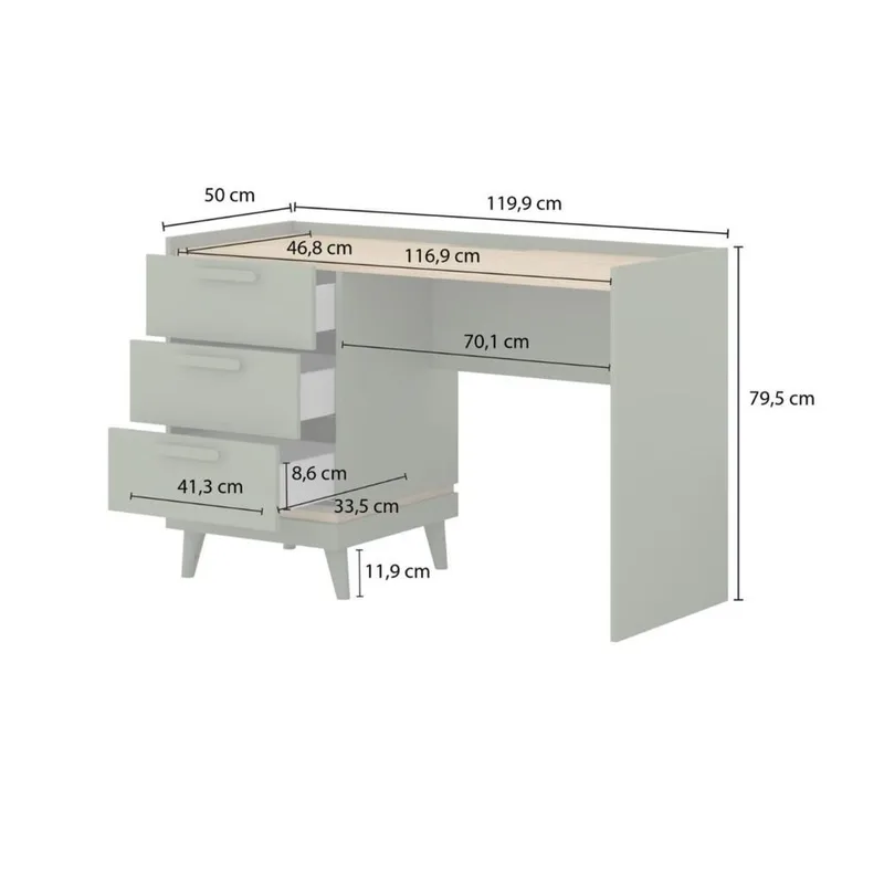 Skrivebord Scandi med 3 skuffer - Falmet grønn - Oljet eik - Møbler - Bord - Kontorbord - Skrivebord