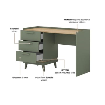 Skrivebord Scandi med 3 skuffer - Falmet grønn - Oljet eik - Møbler - Bord - Kontorbord - Skrivebord