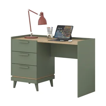 Skrivebord Scandi med 3 skuffer - Falmet grønn - Oljet eik - Møbler - Bord - Kontorbord - Skrivebord