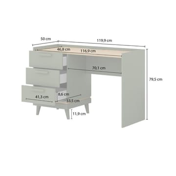 Skrivebord Scandi med 3 skuffer - Falmet grønn - Oljet eik - Møbler - Bord - Kontorbord - Skrivebord
