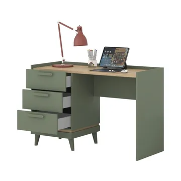 Skrivebord Scandi med 3 skuffer - Falmet grønn - Oljet eik - Møbler - Bord - Kontorbord - Skrivebord