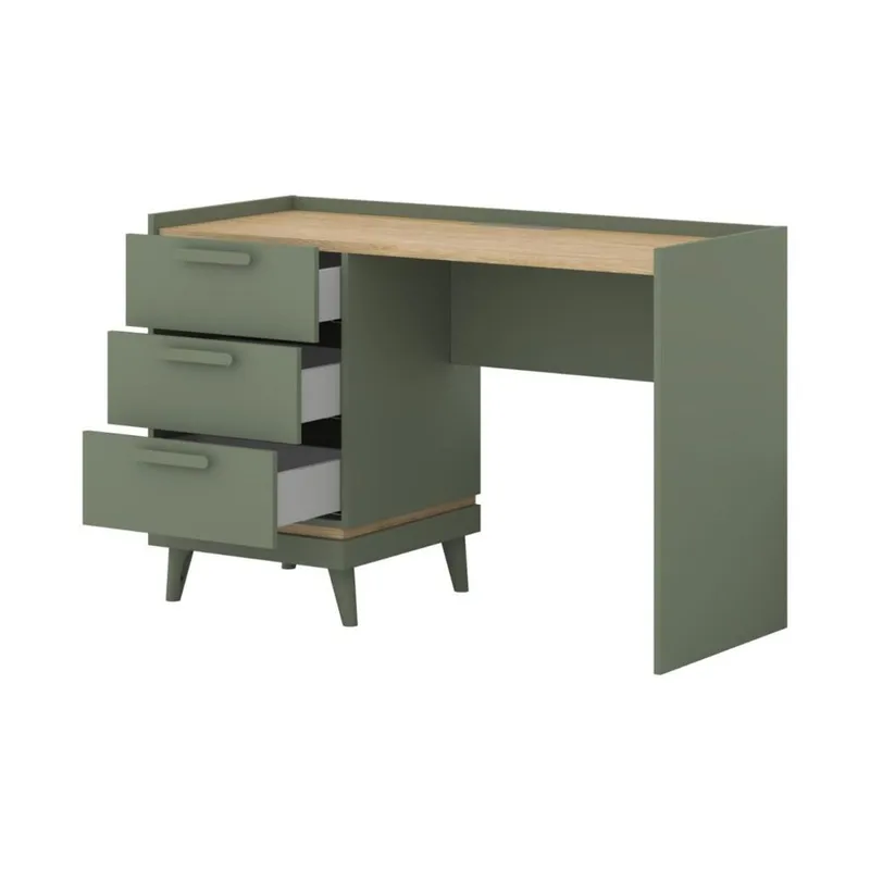 Skrivebord Scandi med 3 skuffer - Falmet grønn - Oljet eik - Møbler - Bord - Kontorbord - Skrivebord