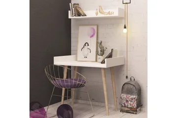 Skaberg Skrivebord 90 cm med Oppbevaring Vegghylle - Hvit/Natur - Møbler - Bord - Kontorbord - Skrivebord