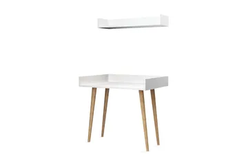 Skaberg Skrivebord 90 cm med Oppbevaring Vegghylle - Hvit/Natur - Møbler - Bord - Kontorbord - Skrivebord