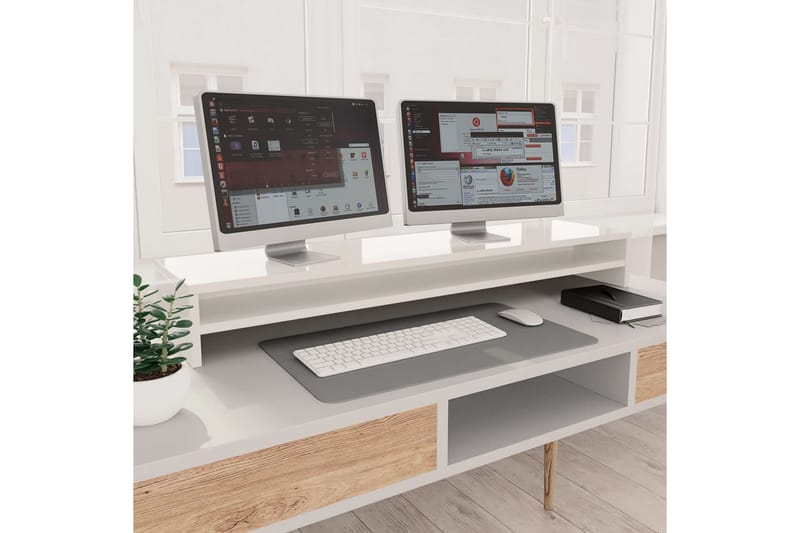 Skjermstativ høyglans hvit 100x24x13 cm sponplate - Skrivebord - Databord & PC bord