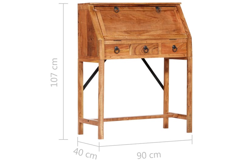 Skrivebord 90x40x107 cm heltre akasie - Brun - Skrivebord - Databord & PC bord