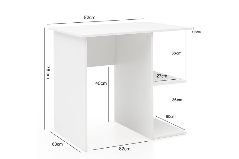 Skrivebord Adeon 82 cm med Oppbevaringshyller - Hvit - Skrivebord - Databord & PC bord