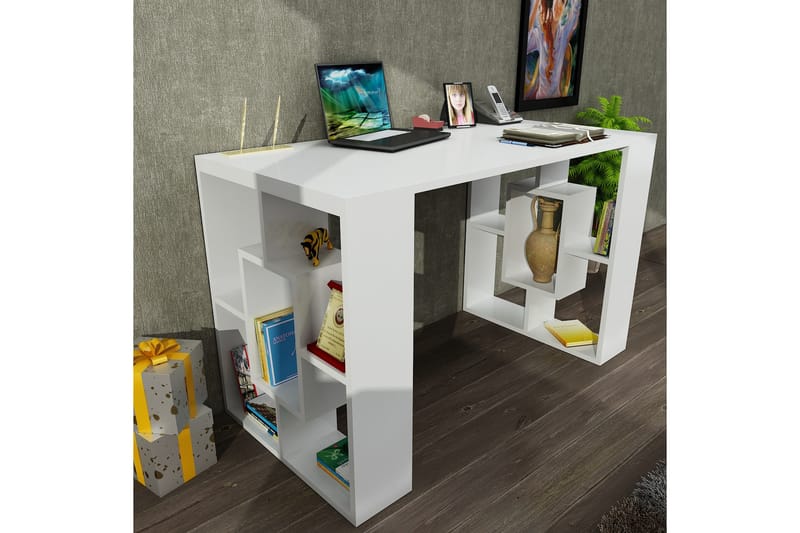 Skrivebord Agueda 120 cm med Oppbevaringshyller - Hvit - Skrivebord - Databord & PC bord