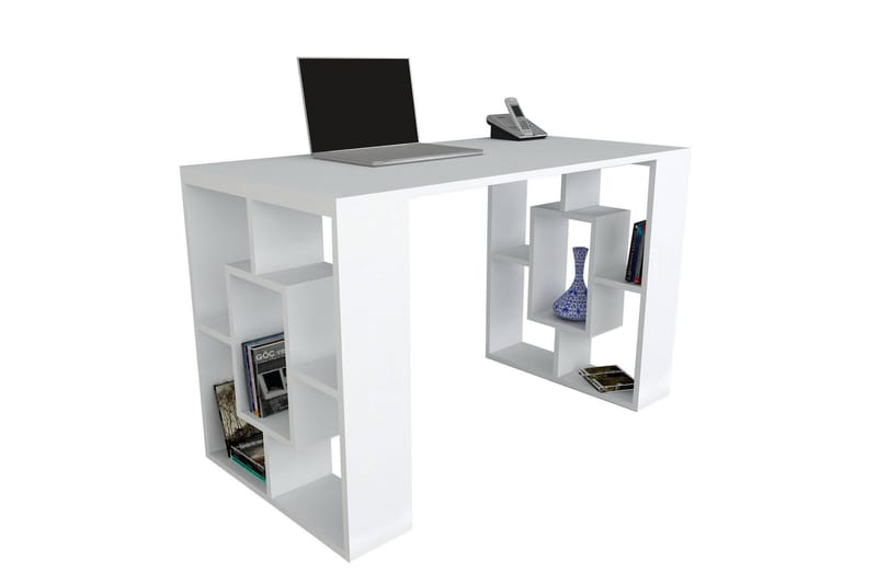Skrivebord Agueda 120 cm med Oppbevaringshyller - Hvit - Skrivebord - Databord & PC bord