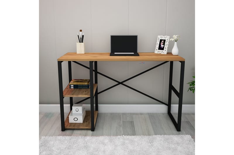 Skrivebord Aizpute 120 cm med Oppbevaring Hylle - Natur/Svart - Skrivebord - Databord & PC bord