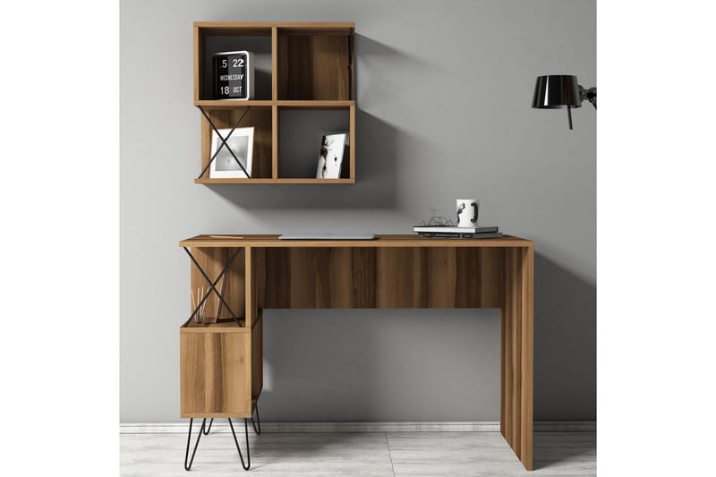 Skrivebord Amtorp 120 cm med Oppbevaring + 2 Bokhyller - Brun/Svart/Eik - Møbler - Bord - Kontorbord - Skrivebord