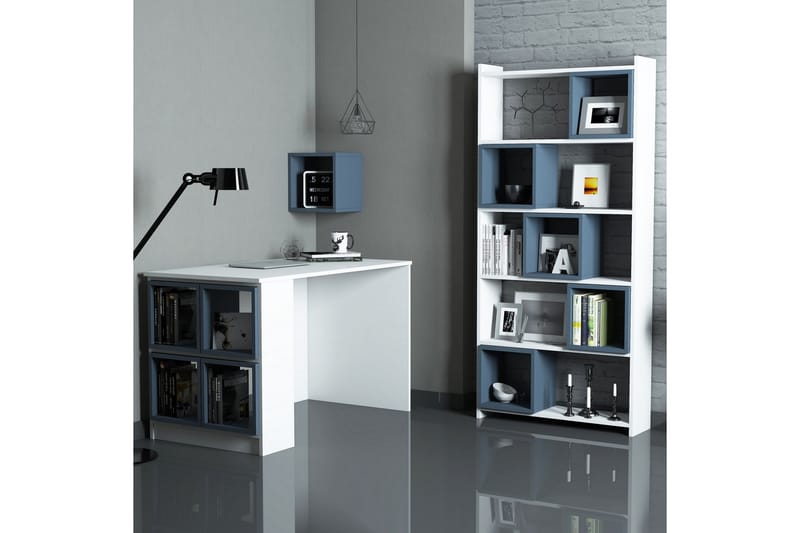 Skrivebord Amtorp 120 cm med Oppbevaring + Vegghylle + - Hvit/Blå - Skrivebord - Databord & PC bord