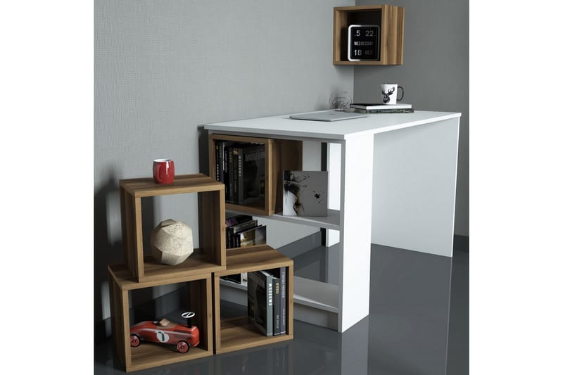 Skrivebord Amtorp 120 cm med Oppbevaring + Vegghylle + - Hvit/Brun - Skrivebord - Databord & PC bord