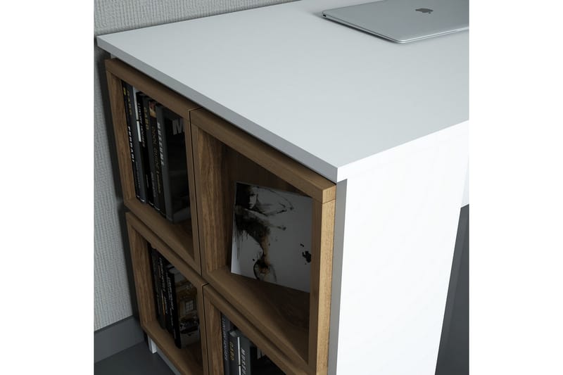 Skrivebord Amtorp 120 med Oppbevaring Hylle + Vegghylle - Hvit/Brun/Eik - Skrivebord - Databord & PC bord
