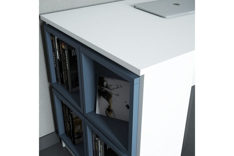 Skrivebord Amtorp 120 med Oppbevaringshylle + Vegghylle - Hvit/Blå - Skrivebord - Databord & PC bord