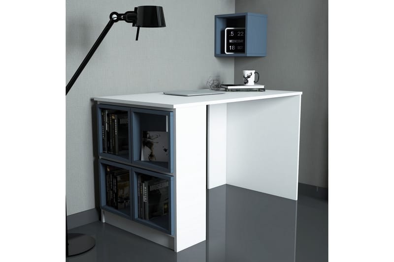 Skrivebord Amtorp 120 med Oppbevaringshylle + Vegghylle - Hvit/Blå - Skrivebord - Databord & PC bord