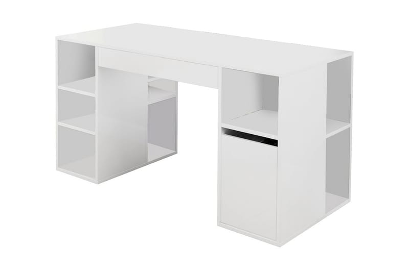 Skrivebord Anestad 145 cm med Oppbevaringshyller + Skuffer - Hvit - Skrivebord - Databord & PC bord