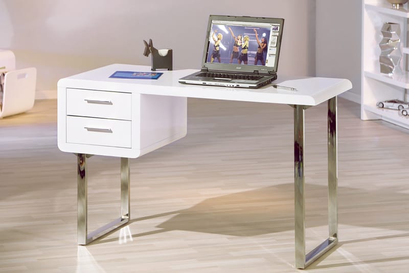 Skrivebord Anville 120 cm med Oppbevaring 2 Skuffer - Hvit/Krom - Skrivebord - Databord & PC bord