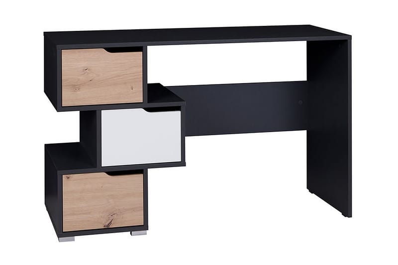 Skrivebord Awena 120 cm med Oppbevaring 3 Skuffer - Svart/Beige/Hvit - Skrivebord - Databord & PC bord