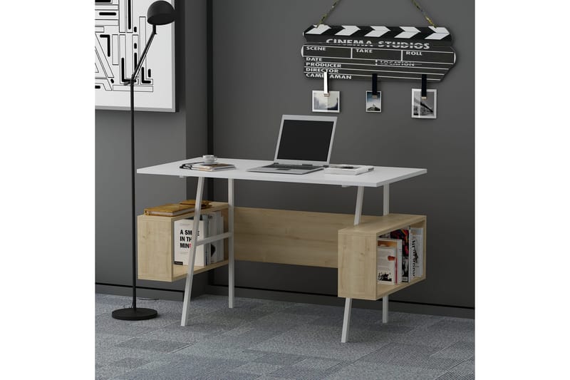 Skrivebord Barbele 120x73,8x120 cm med oppbevaring - Hvit - Skrivebord - Databord & PC bord