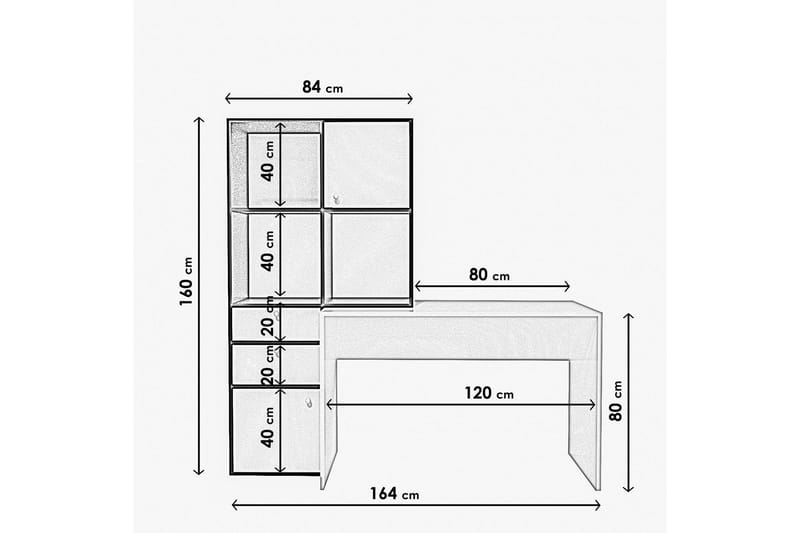 Skrivebord Belgin 164x160x164 cm med oppbevaring - Hvit - Skrivebord - Databord & PC bord