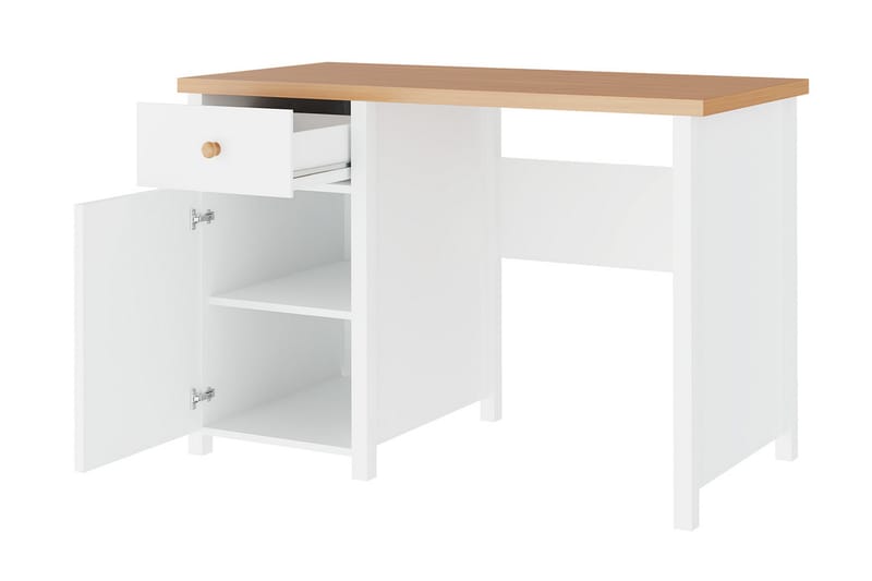 Skrivebord Biola 110 cm med Oppbevaringsskuff + Skap - Beige/Hvit - Skrivebord - Databord & PC bord
