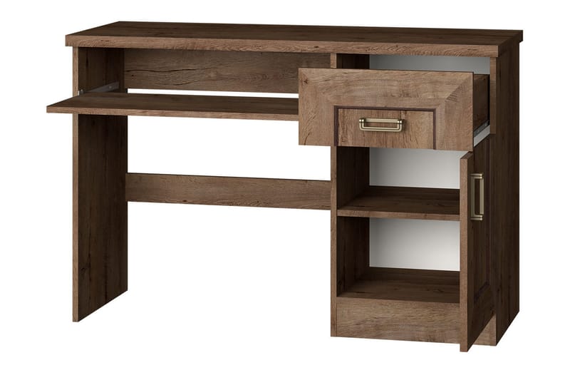 Skrivebord Borek 118 cm med Oppbevaring Skuffer+Hylle+Skap - Mørkebrun - Skrivebord - Databord & PC bord