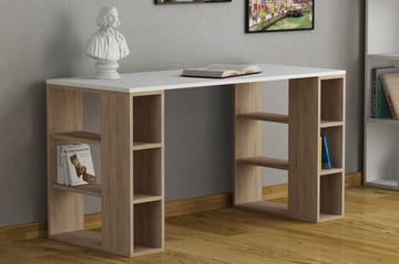 Skrivebord Brillcon 140 cm med Oppbevaringshyller - Hvit/Eikfarge - Møbler - Bord - Kontorbord - Skrivebord