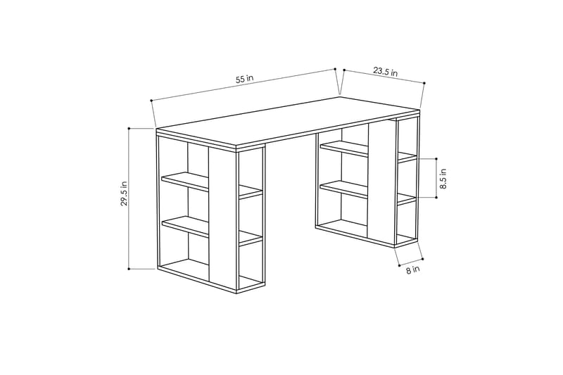 Skrivebord Brillcon 140 cm med Oppbevaringshyller - Hvit/Eikfarge - Møbler - Bord - Kontorbord - Skrivebord