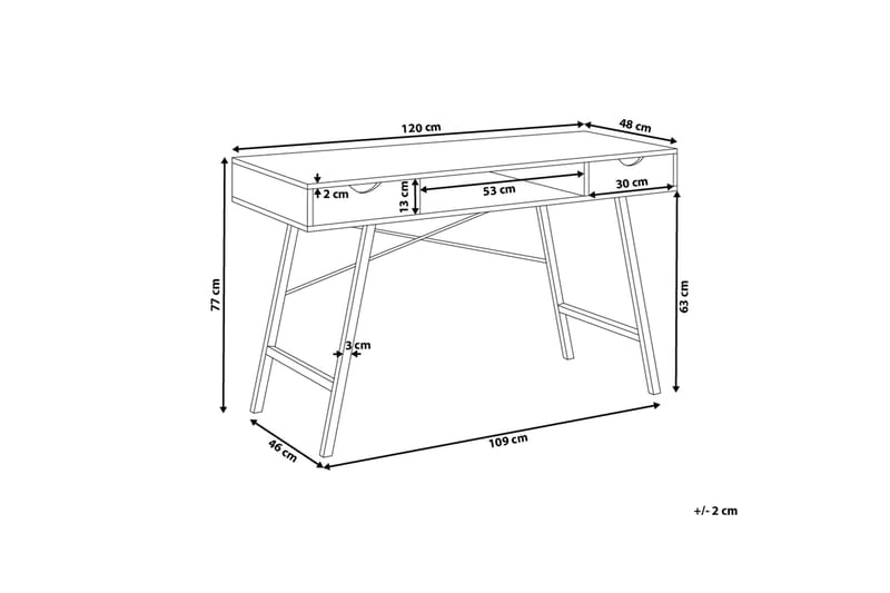 Skrivebord Bromide 120 cm med Oppbevaringshylle + 2 Skuffer - Tre/Natur - Skrivebord - Databord & PC bord