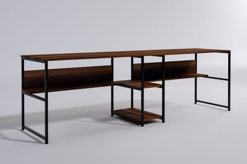 Skrivebord Buyukada 240 cm med Oppbevaring 2 Hyller - Mørkebrun/Svart - Skrivebord - Databord & PC bord