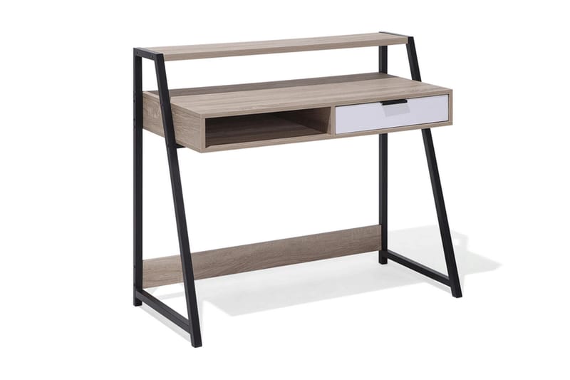 Skrivebord Calzona 100 cm med Oppbevaring Skuff + Hylle - Lysebrun/Hvit/Svart - Skrivebord - Databord & PC bord