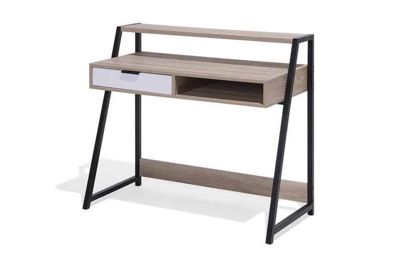 Skrivebord Calzona 100 cm med Oppbevaring Skuff + Hylle - Lysebrun/Hvit/Svart - Skrivebord - Databord & PC bord