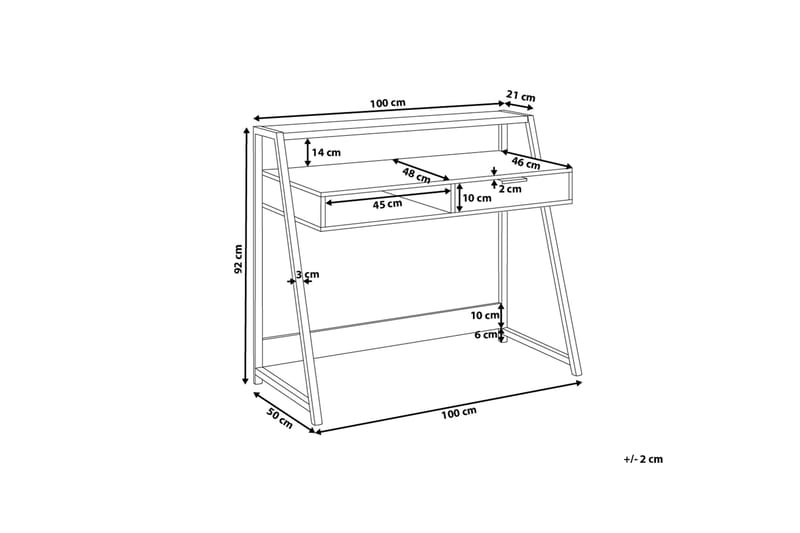 Skrivebord Calzona 100 cm med Oppbevaring Skuff + Hylle - Lysebrun/Hvit/Svart - Skrivebord - Databord & PC bord