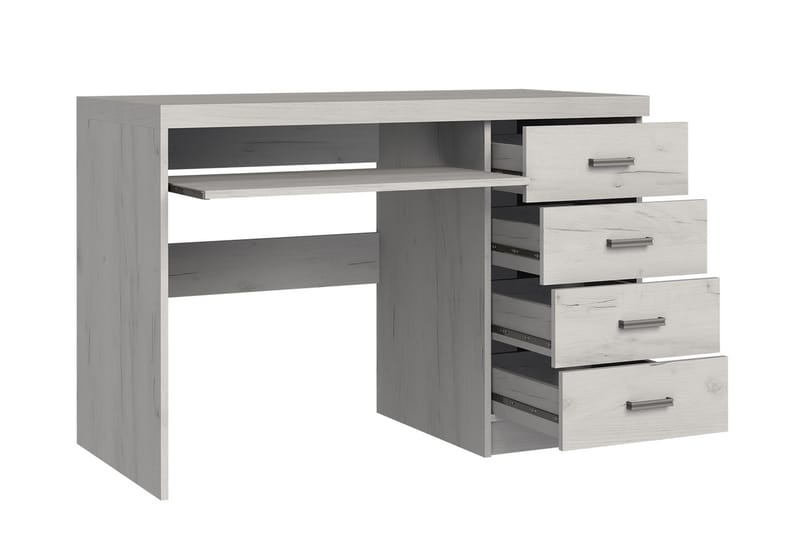 Skrivebord Chatard 120 cm med Oppbevaring 4 Skuffer + Hylle - Hvit - Skrivebord - Databord & PC bord