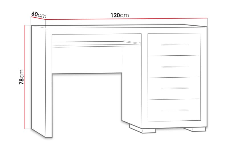 Skrivebord Ciborro 120 cm med Oppbevaring 4 Skuffer - Eikfarge/Brun - Skrivebord - Databord & PC bord