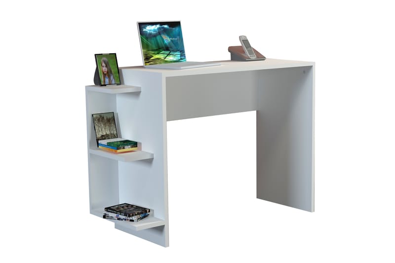 Skrivebord Clora 104 cm med Oppbevaring Sidehyller - Hvit - Skrivebord - Databord & PC bord