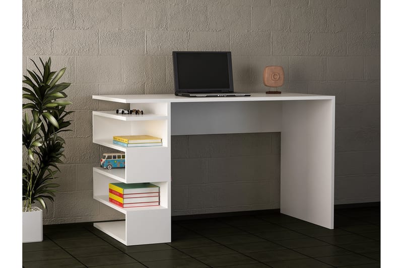 Skrivebord Clora 120 cm med Sideoppbevaring - Hvit - Skrivebord - Databord & PC bord