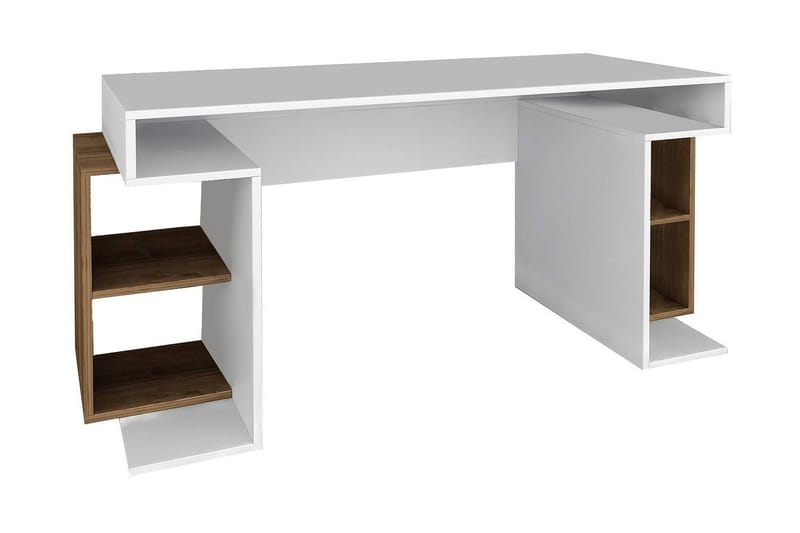 Skrivebord Clora 153 cm med Oppbevaringsben - Hvit/Valnøttsbrun - Skrivebord - Databord & PC bord