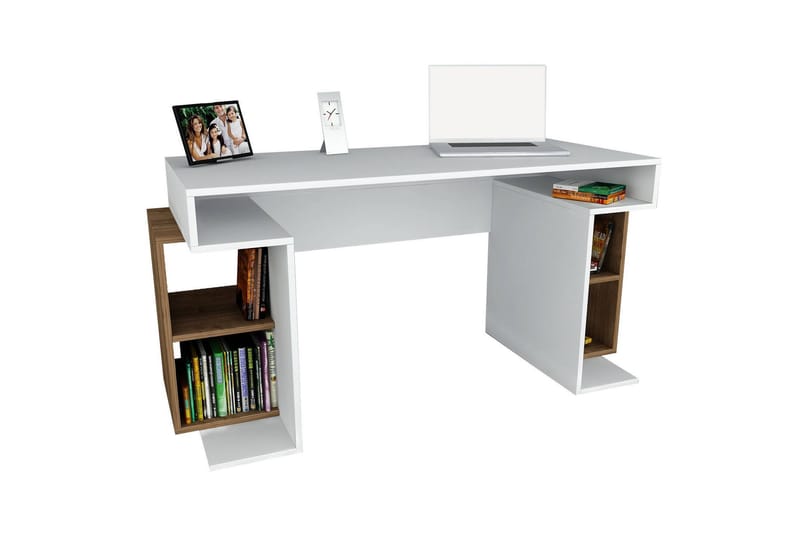 Skrivebord Clora 153 cm med Oppbevaringsben - Hvit/Valnøttsbrun - Skrivebord - Databord & PC bord