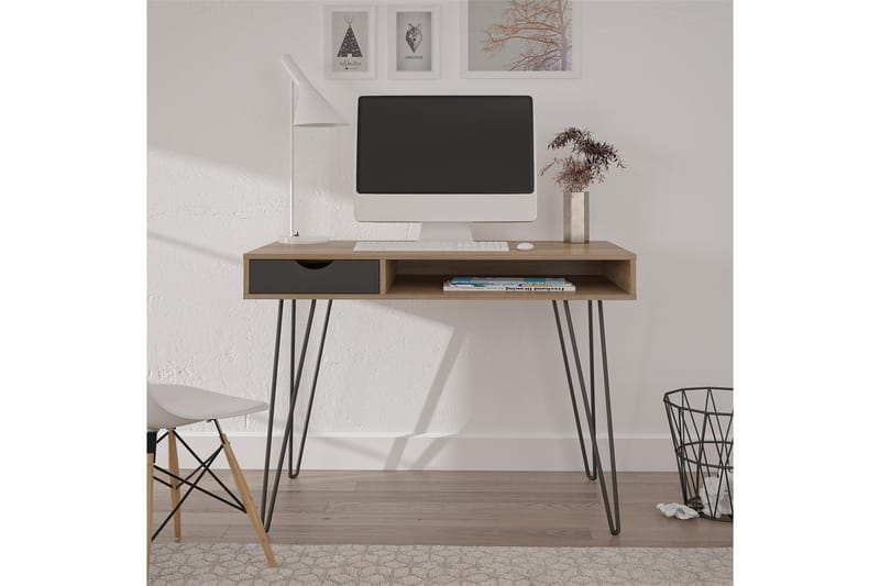Skrivebord Concord 106 cm med Oppbevaring Skuff Grå/Natur/Sv - Novogratz - Møbler - Bord - Kontorbord - Skrivebord
