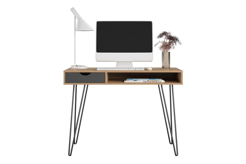 Skrivebord Concord 106 cm med Oppbevaring Skuff Grå/Natur/Sv - Novogratz - Møbler - Bord - Kontorbord - Skrivebord